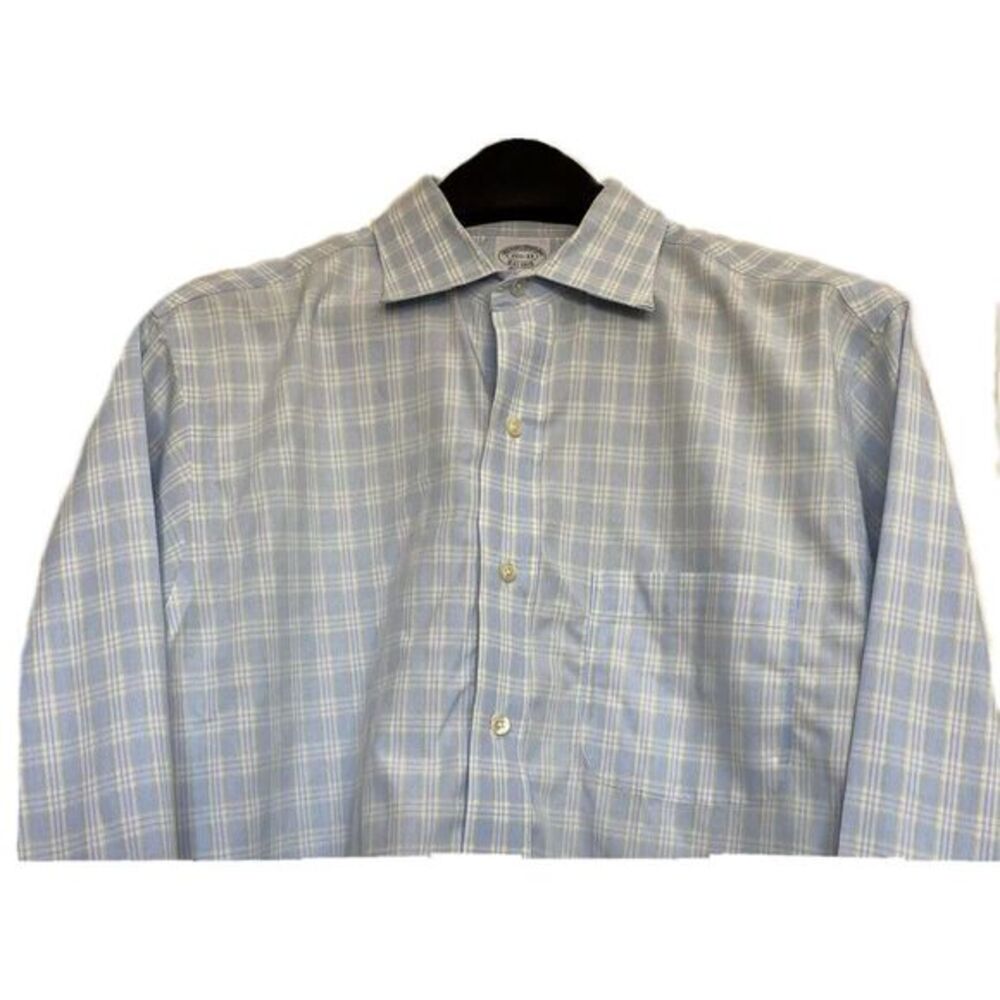 Brooks Brothers Men's 15.5 33 Non-Iron Button Up Plaid Shirt Blue‎ *Read